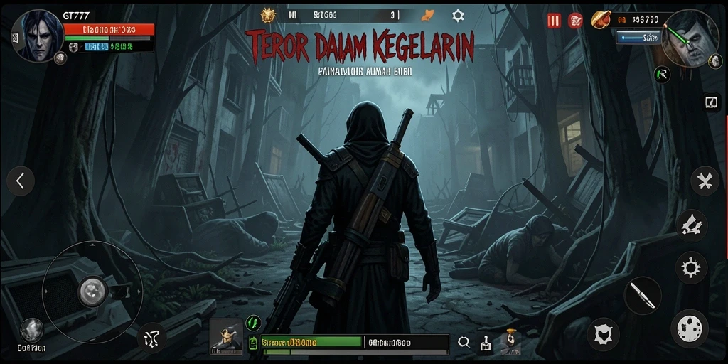 Tampilan gameplay GT777 yang menegangkan dan mencekam di dunia horror.