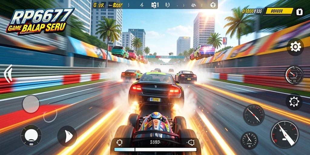 Screenshot gameplay RP6677 menampilkan momen balap yang menegangkan.